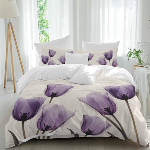 Duvet Cover Set Twin Size Spring Flowers Tulip Bedding Sets