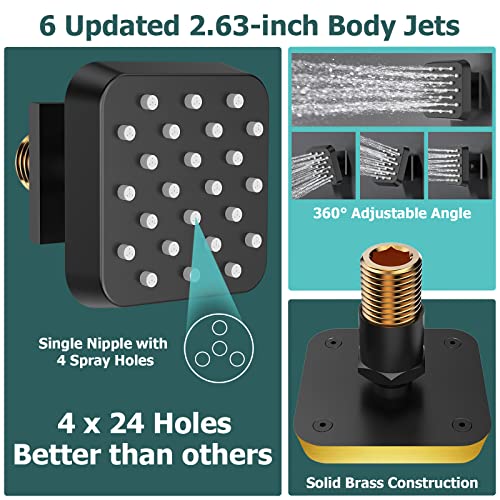 Bostingner 12 Inch Thermostatic Rain Shower System With Body Jets, Wall Mounted, With Brass Handheld Shower Head And 6 Body Spray Shower Jets (Can Run All Together),Thermostatic Shower Valve Set Black #TOP5