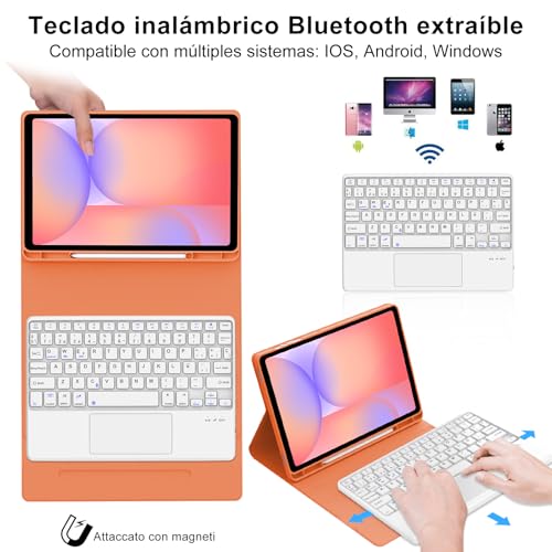 Teclado con funda Samsung S9 FE y S10 FE con touchpad QWERTY español Ñ naranja 3