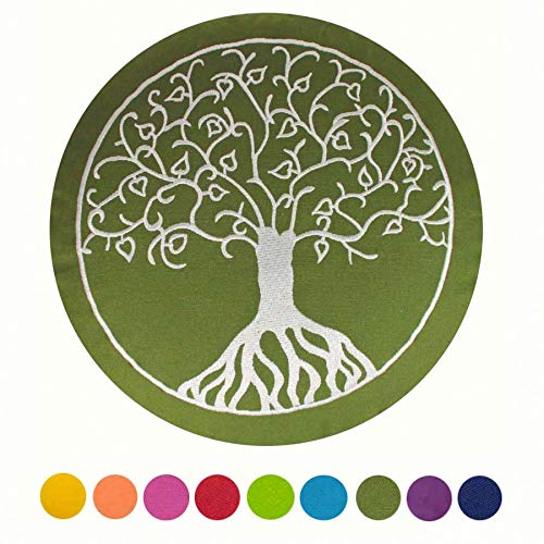 Cojín de meditación Maylow con bordado del árbol de la vida, 33 x 15 cm, relleno de espelta, funda y relleno 100 % algodón, verde oliva Cover