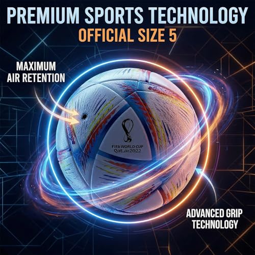 Image of Kizlo Official Size 5 Football with Pump & Pin | PVC Leather Training Soccer Ball for Ground, Turf & Street Play | High Grip & Air Retention for Kids, Youth & Adults | Multicolor (Katar)