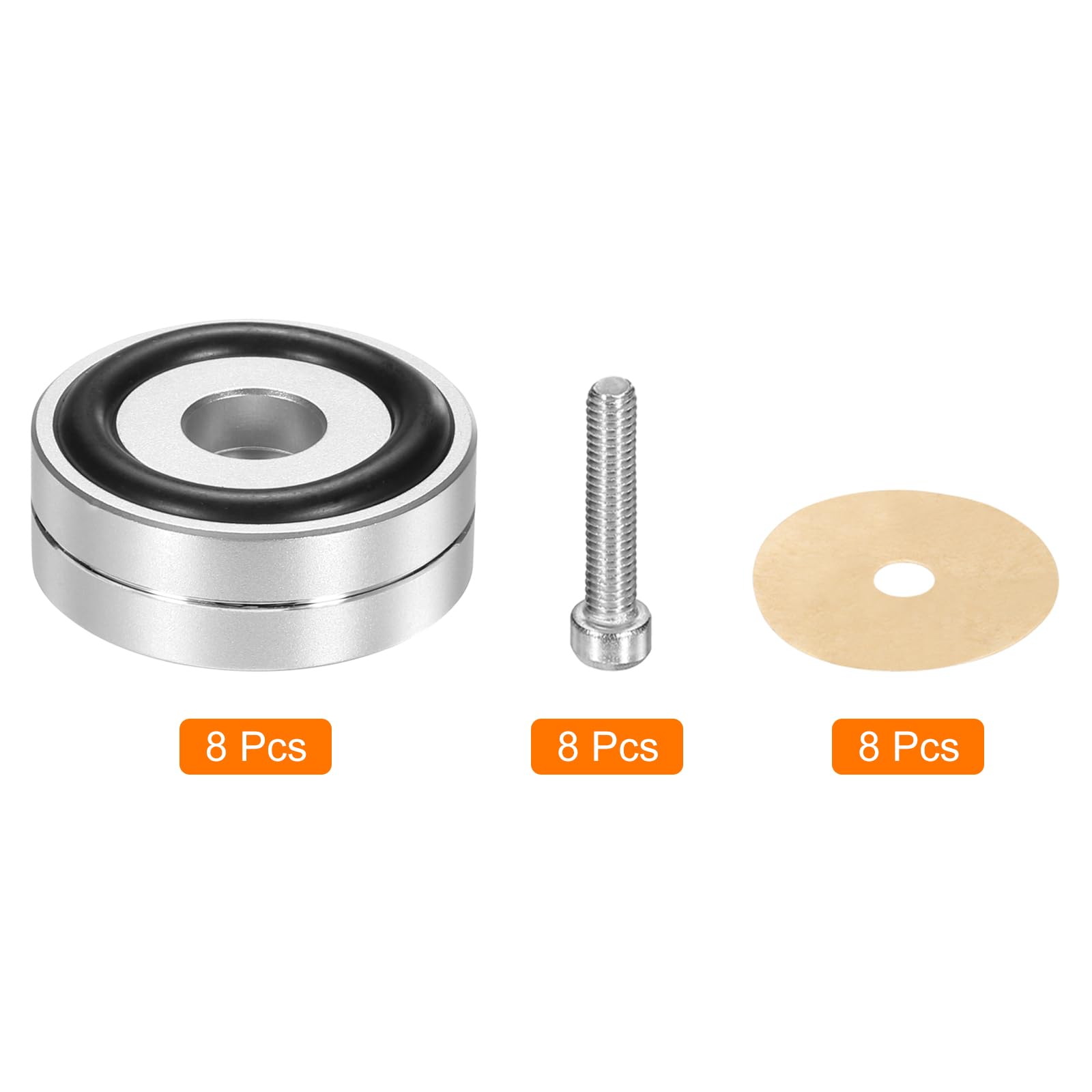 QUARKZMAN 16 Stück Lautsprecher Füße Schwingungsdämpfer 40 mm x 15mm Aluminium Stoßdämpfer Isolationsfüße mit M4 Schrauben für HiFi Schränke Verstärker Subwoofer Plattenspieler Silber
