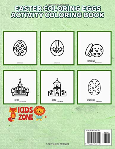 Easter Coloring Eggs Activity And Coloring Book: 55 Activity For Kids Ages 4-8 Prayer, Bread, Hand, Nun, Holy Chalice, Rabbit, Cake, Easter Egg Image Quiz Words & Coloring Book image 2