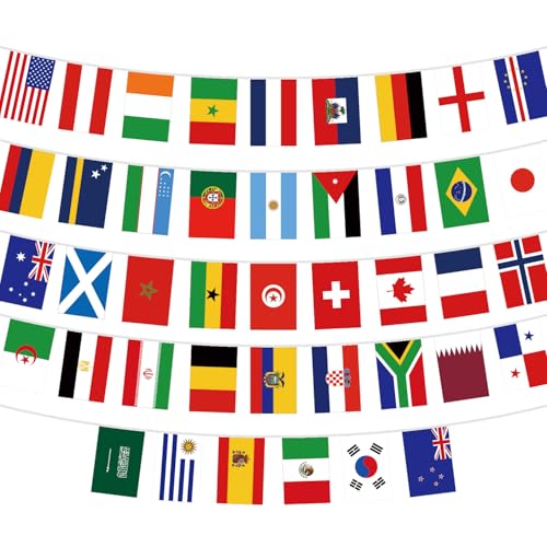 World Cup Flag Banner 42 International Country Flag Bunting, Square Pennant Banner, World Cup Party Decorations, Soccer Theme Outdoor Indoor Garland for World Cup, BBQ, Tailgate, Birthday