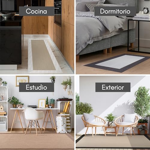 Miniatura 6 de Storesdeco Alfombra Salon Vinilica Baño Hogar Cocina Pasillo Alfombras De Habitacion Lavable Antideslizante Resistente Para Exterior E Interior Marrón Claro, 140 Cm X 200 Cm