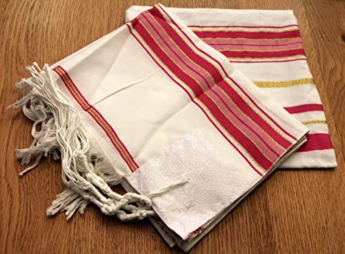 Messianic Robe / Jewish Pink and gold Tallit Prayer Shawl Size 57-180 Cm, White3