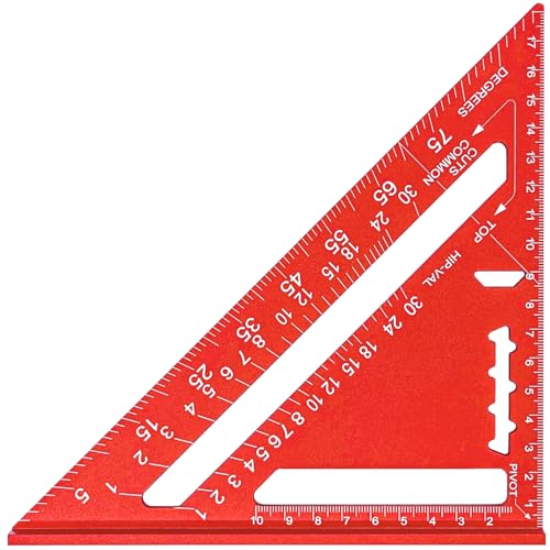 糸井工具プロフェッショナル(ITOCCA) 丸鋸ガイド 三角定規 止型スコヤ 軽量アルミニウム 18cm 【両面つかえる 丸ノコガイド 】完全スコヤ 両面目盛 丸鋸定規 ケガキ工具 止型定規 スコヤ型 ツーバイフォー DIY (レッド)