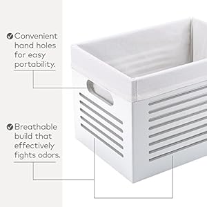 Wooden Storage Bin Container - Decorative Closet, Cabinet and Shelf Basket Organizer Lined with Machine Washable Soft Linen Fabric - White, Small Wooden Storage Bin Container Decorative Closet Cabinet and Shelf Basket Organizer Lined with Machine Washable Soft Linen Fabric White Small