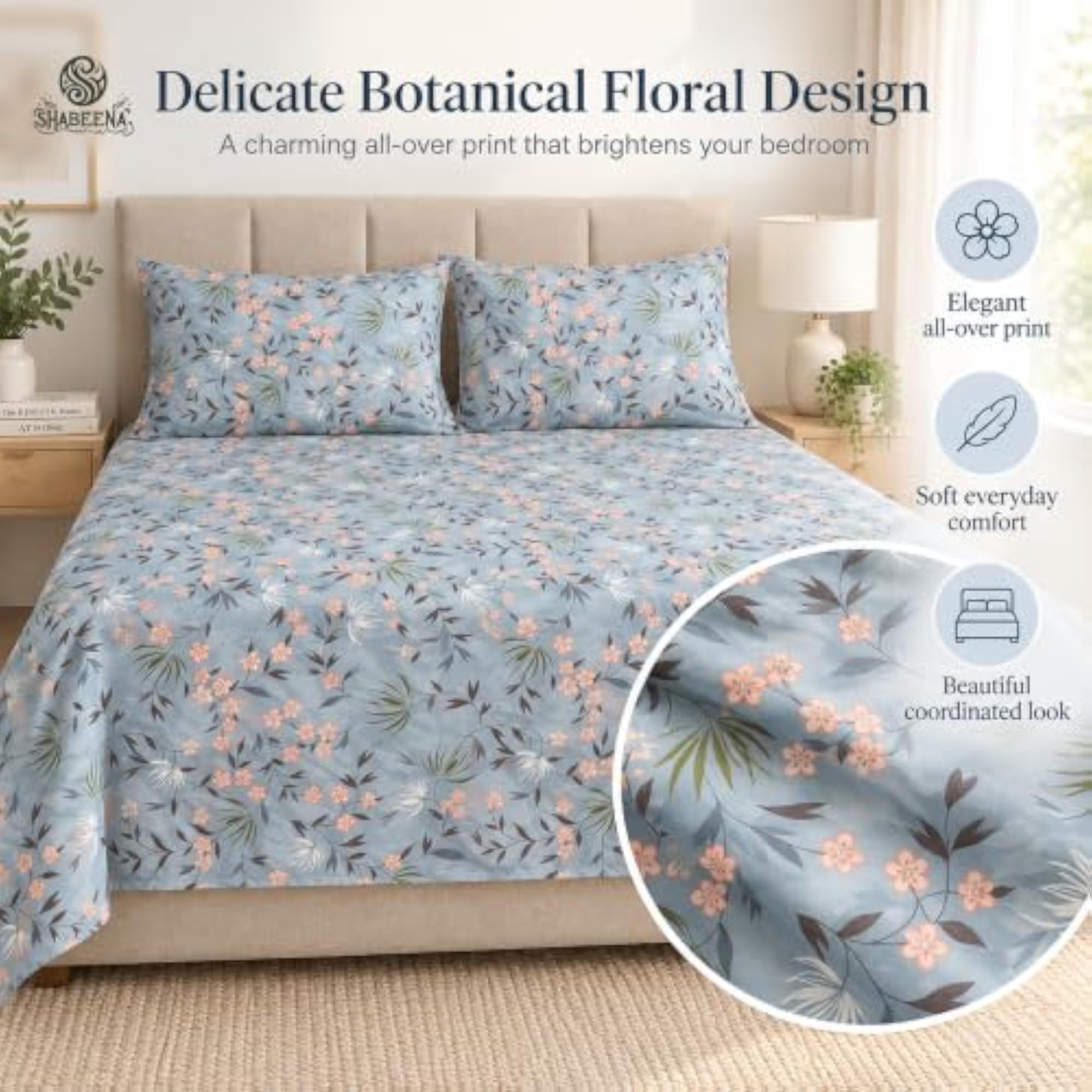 King Size Bedsheet with 2 Pillow Covers | Floral Printed