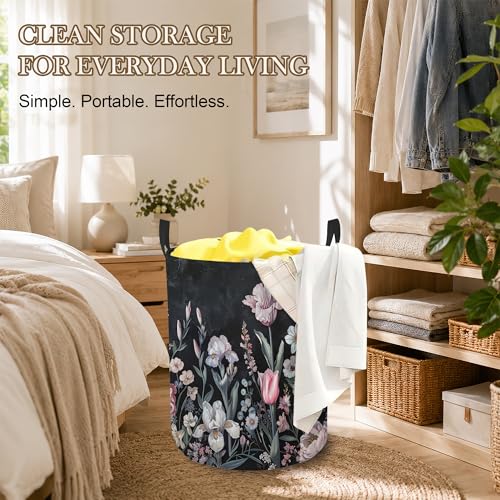 Image of Vintage Flower Laundry Hamper, Botanical Laundry Baskets, Waterproof Oxford Cloth for Room /Bathroom /Bedroom /Dormitories 16x20.8 Inch
