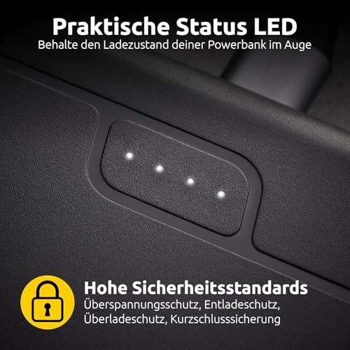 Intenso B10000 – 10.000 mAh Powerbank, mobiler Zusatzakku, USB-C & 2X USB-A, LED-Statusanzeige, geprüft in Deutschland, schwarz