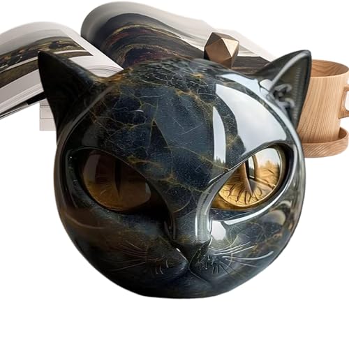 Cat Statue,本棚の動物像,エレガントな黒猫フィギュア 本棚デスクコーヒーテーブル用 | エントランス庭リビング飾り