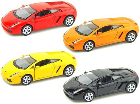 KiNSMART SetOf4 Lamborghini Gallardo Escala 132 de 5 pulgadas con acción de retroceso rojo amarillo naranja negro