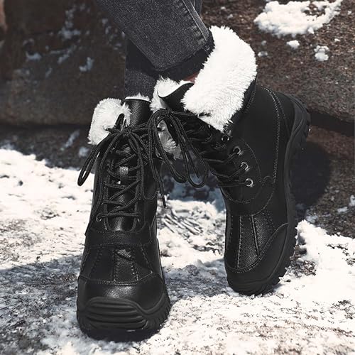 XivUe Womens Faux Fur Warm Thermal Waterproof Outdoor Walking Snow Winter Rubber Sole Calf Boots Women's Snow Boots, Women Waterproof Mid Calf, Anti-slip Outdoor Warm Duck Boot for Winter4
