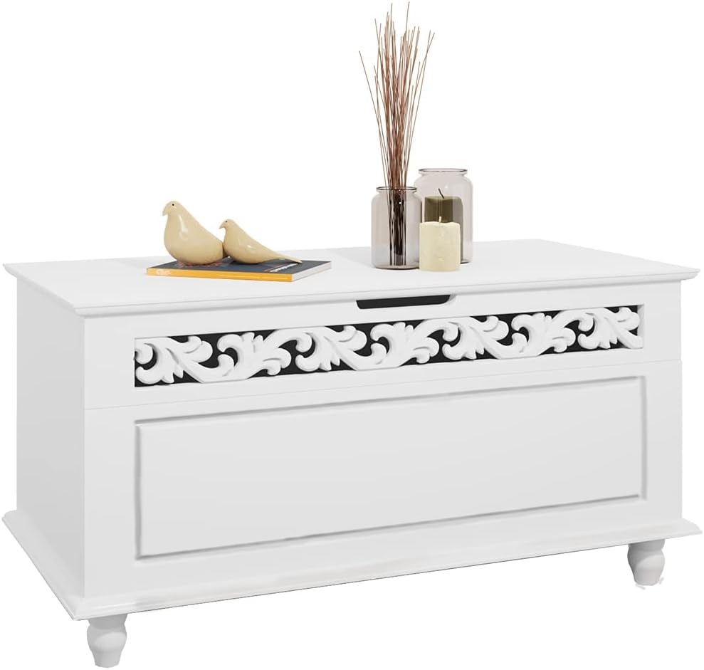 Casaria® Wooden Storage Box Jersey | 80x40x48 cm | Coffee Table | Kitchen, Living Room, Lockable Blanket Box | Toy Storage Box | Storage Bench Chest | White