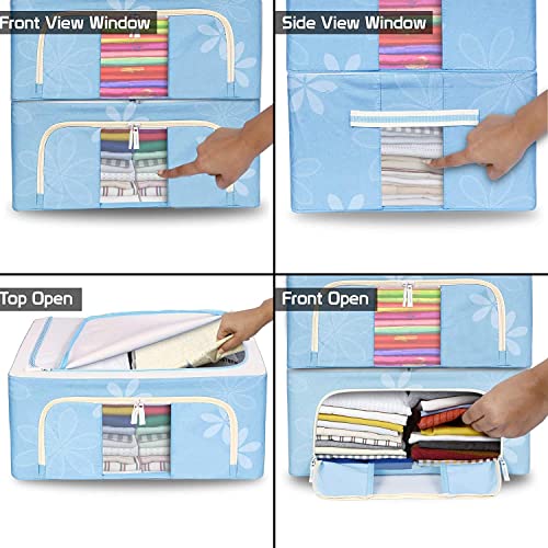 Image of TEKCOOL Foldable Steel Frame Clothes Organizer Storage Box for Wardrobe, Saree, Shirts, and Blankets (44 Ltr - Pack of 4, Oxford Fabric).