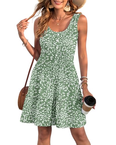 Image of AUSELILY Women Summer Dress Sleeveless Tank Button Down Dresses | Tank button down dress, Empire waist smocked, Casual beach vacation summer dresses with pockets