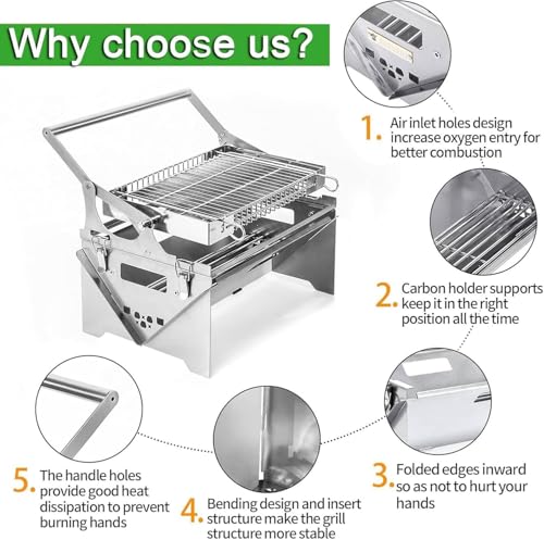 Barbecue à charbon portable en acier inoxydable durable et robuste - 5