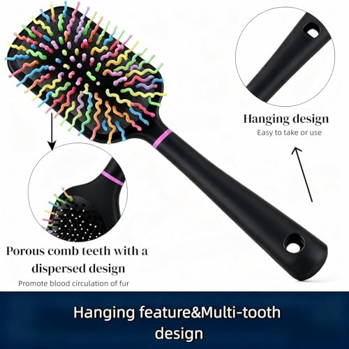 Hiiooweiyi Tough Rainbow Bristle Mane/Tail Brush Rainbow Paddle Mane and Tail Brush Air Cushion Comb Detangler Plastic Forky Comb for Horses