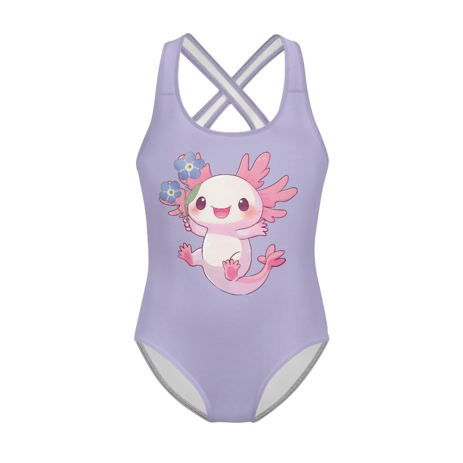 Viewamoon Girls' One-Piece Swimwear Cute Axolotl Bathing Suits for Toddler Girls One Piece Swimsuit 5-6 Quick Dry for Beach Water Park Surfing