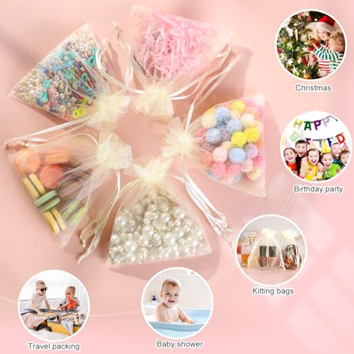 Image of Hopttreely 100pcs Organza Bags, 4''x4.72'' Pastel Yellow Satin Drawstring Organza Pouch Wedding Party Favor Gift Bag Jewelry Watch Bags