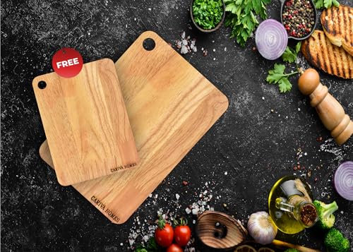 Image of Wooden Chopping Board 22 x 32 CM - Durable Cutting Board for Kitchen Rectangular Shape - Knife Friendly Wood for Vegetables, Fruits Include Free 22 X 18 CM Chopping Board Inside (Beige18)