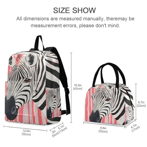 Backpack Lunch Bag Set Zebra Stripe Print, Big Storage Travel Backpacks with Insulated Lunch Box for Office Hiking Picnic2
