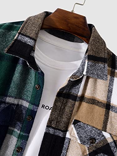 ZAFUL Mens Plaid Shirt,Long Sleeves,Classic Flannel Shirt Button
