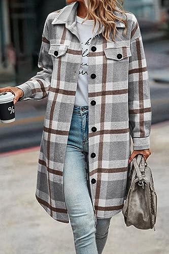 Image of PRETTYGARDEN Womens Plaid Shacket Jacket Flannel Shirts
