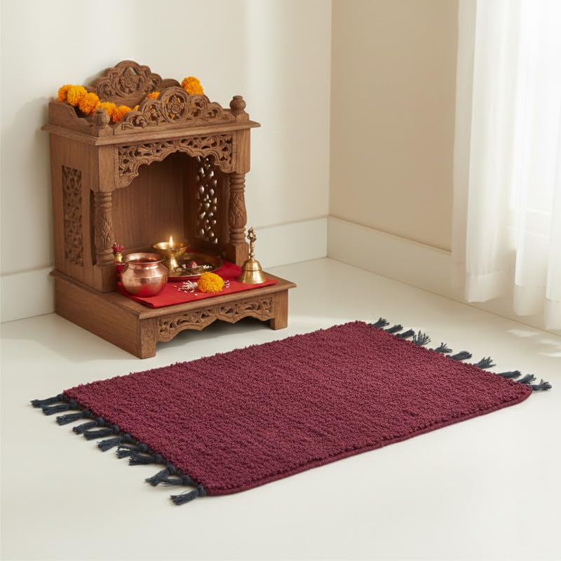 Gellon Handwoven Pure Cotton Reversible Prayer Asan (24 x 16 Inches) - Ideal for Comfortable Daily Prayers, Sitting, Meditation, Small Carpet Mat Rug in Maroon Color-image-20