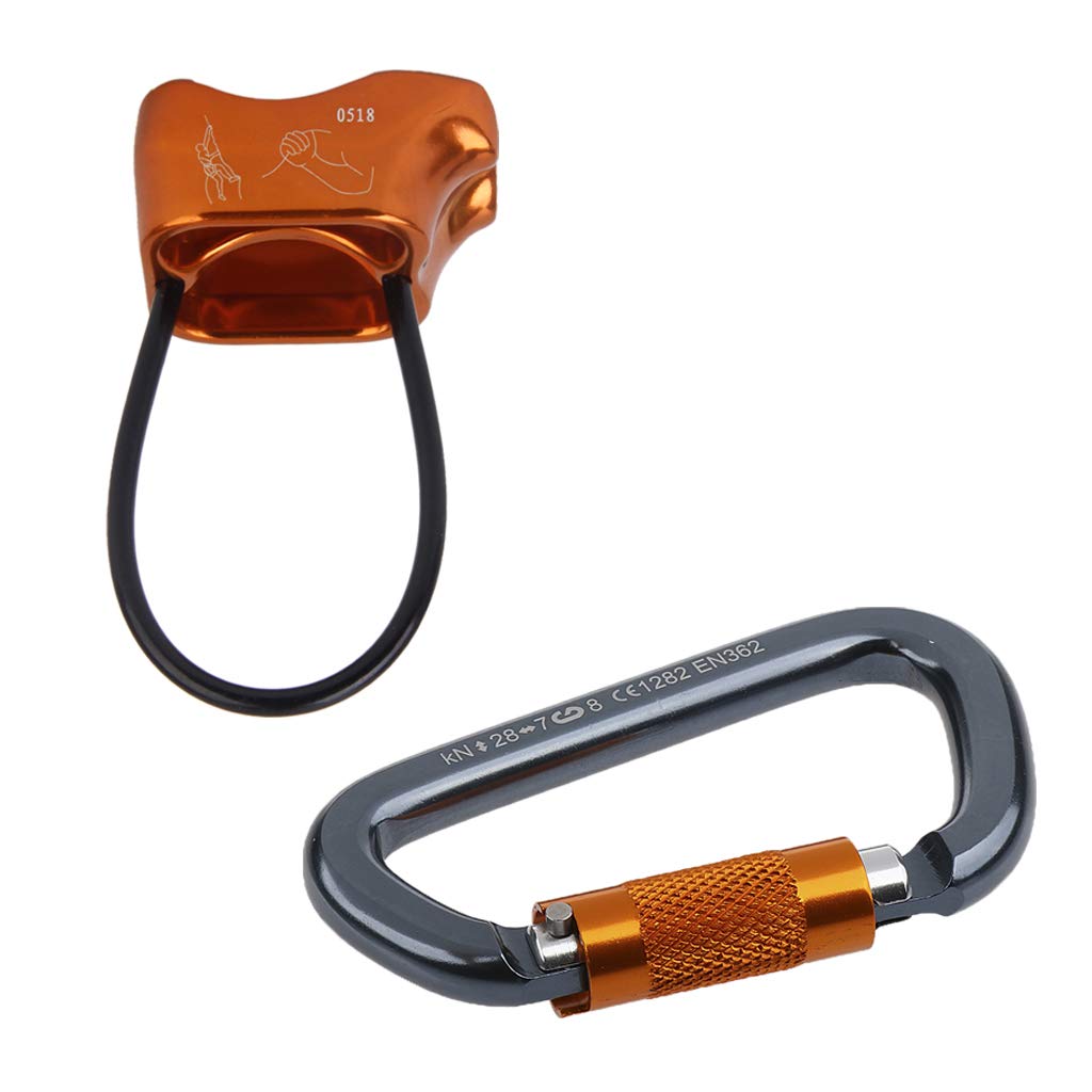 Aluminum Alloy ATC Belay Rappel Device 25KN For Mountaineering Rock Climbing+28KN D Carabiner Aluminum Twist Locking Mountaineering Climbing - Gra