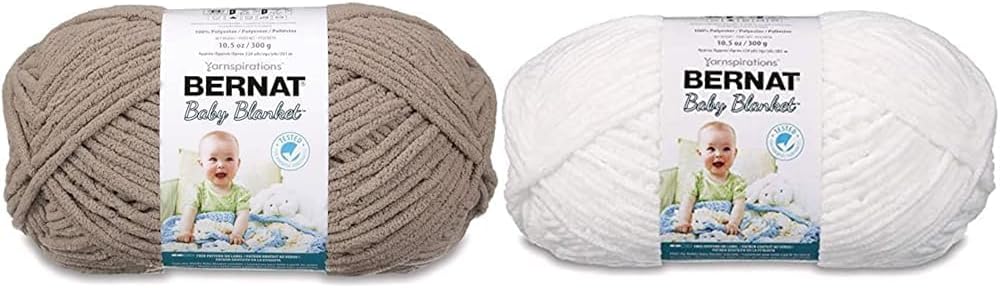Bernat Baby Blanket Yarn Sand & White - 2 Packs 300g 10.5oz #6 Super Bulky 220 Yards Polyester