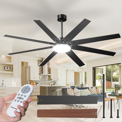 Image of 72 inch Ceiling Fans with Lights, Large Modern Ceiling Fan with Light and Remote Control, Reversible, 3CCT, Dimmable, Quiet, Black Ceiling fan For Bedroom, Living Room, Patio Farmhouse, Indoor /Outdoor