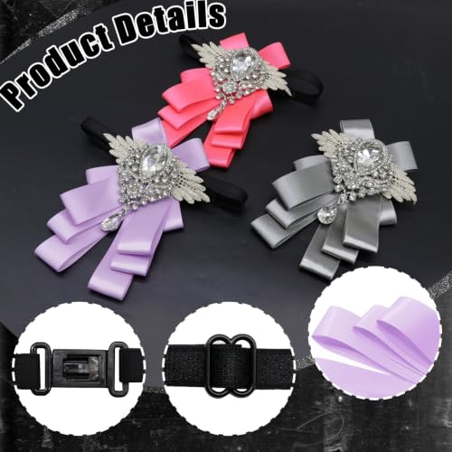 Image of Luckyvestir Womens Mens Bow Tie Ribbon Black Rhinestone Bow Ties Men Large Crystal Bowknot Bowtie for Wedding Party Banquet