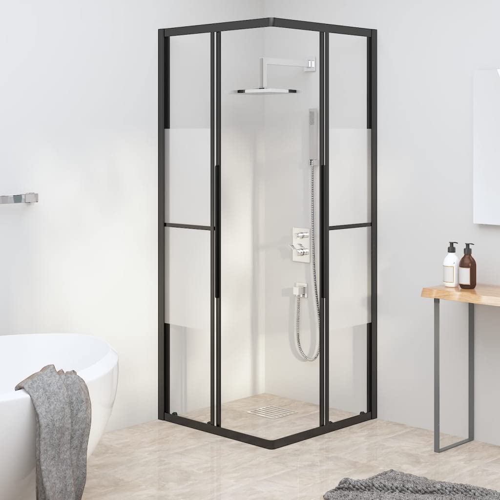 Kabina prysznicowa półmatowa ESG z aluminiową ramą, 80 x 80 x 180 cm, czarna, narożna kabina prysznicowa, nie zajmuje dużo miejsca, z delikatnym ręcznikiem przesuwnym, kabina prysznicowa do