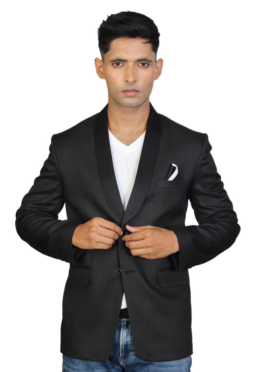 Men's Casual Slim fit Two Button Solid Blazer Suit Jacket(Tuxedo)-image-33