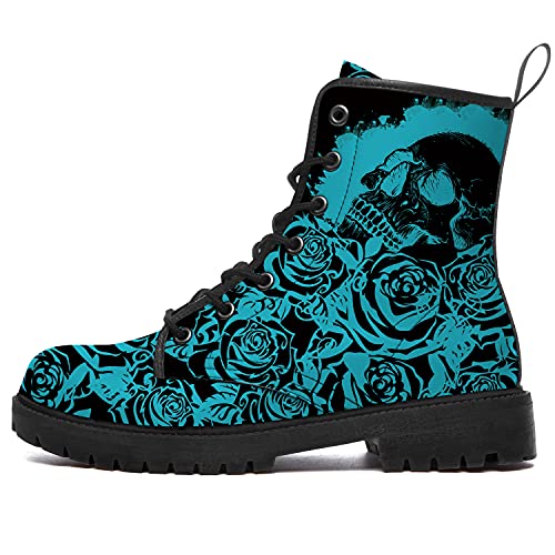 Skull Boots Womens Mens Combat Boots Classic Anti-Slip Ankle Boots Waterproof Leather Booties Shoes Gifts for Women Men