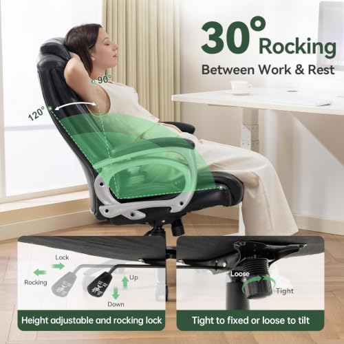 Image of Vogue Furniture Direct Big and Tall Office Chair 500lbs Set of 4, Heavy Duty High Back PU Leather Desk Chair, Adjustable Height Rolling Wheels Computer Chair for Home Office Work (Black)