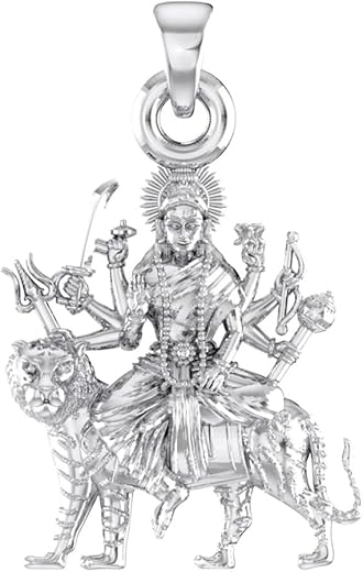 Akshat Sapphire Sterling Silver (92.5% purity) Goddess Durga Maa Pendant for Men & Women 925 Pure Silver Durga Maa Locket...