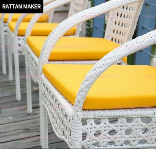 Image of India Outdoor Indoor Patio Furniture Sets Rattan Chair Patio Set Conversation Set Poolside Lawn Chairs Swingarea Balcony Outdoor Garden Furniture Chair (White with Yellow Cushion)