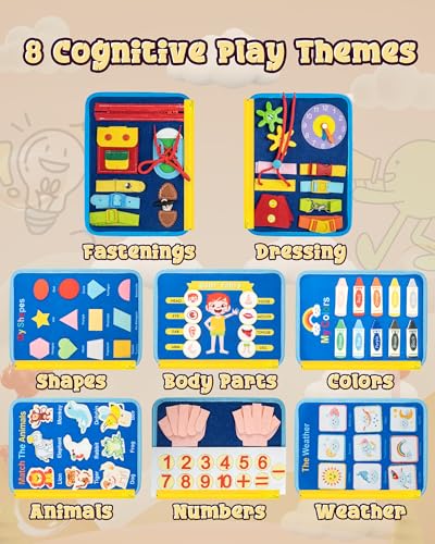 Image of Montessori Busy Board, 8-Page Sensory Activity Toy, Car | 8 sensory pages, Fine motor and dressing practice, Portable travel toy, Birthday gift for boys and girls