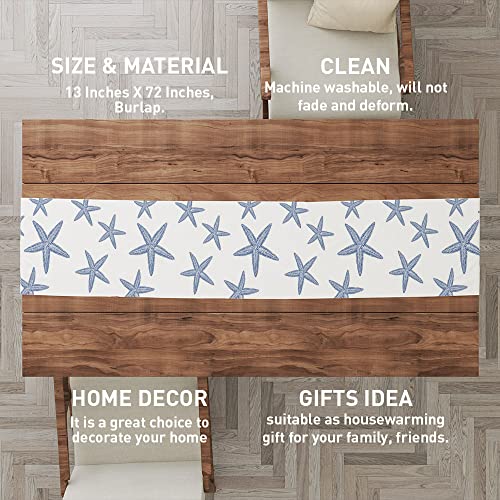 Beach Starfish Theme Runner Decorative, Nautical Navy Blue Table Runner Decorations for Dinning Room Kitchen Dresser Decor for Party Holiday, Housewarming Gifts for Women Couple New Home, 13X72 Inches - Image 3