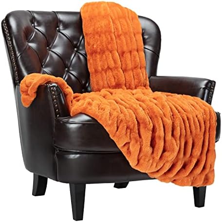 Chanasya Premium Ruched Faux Fur Throw Blanket - Luxurious, Soft ...