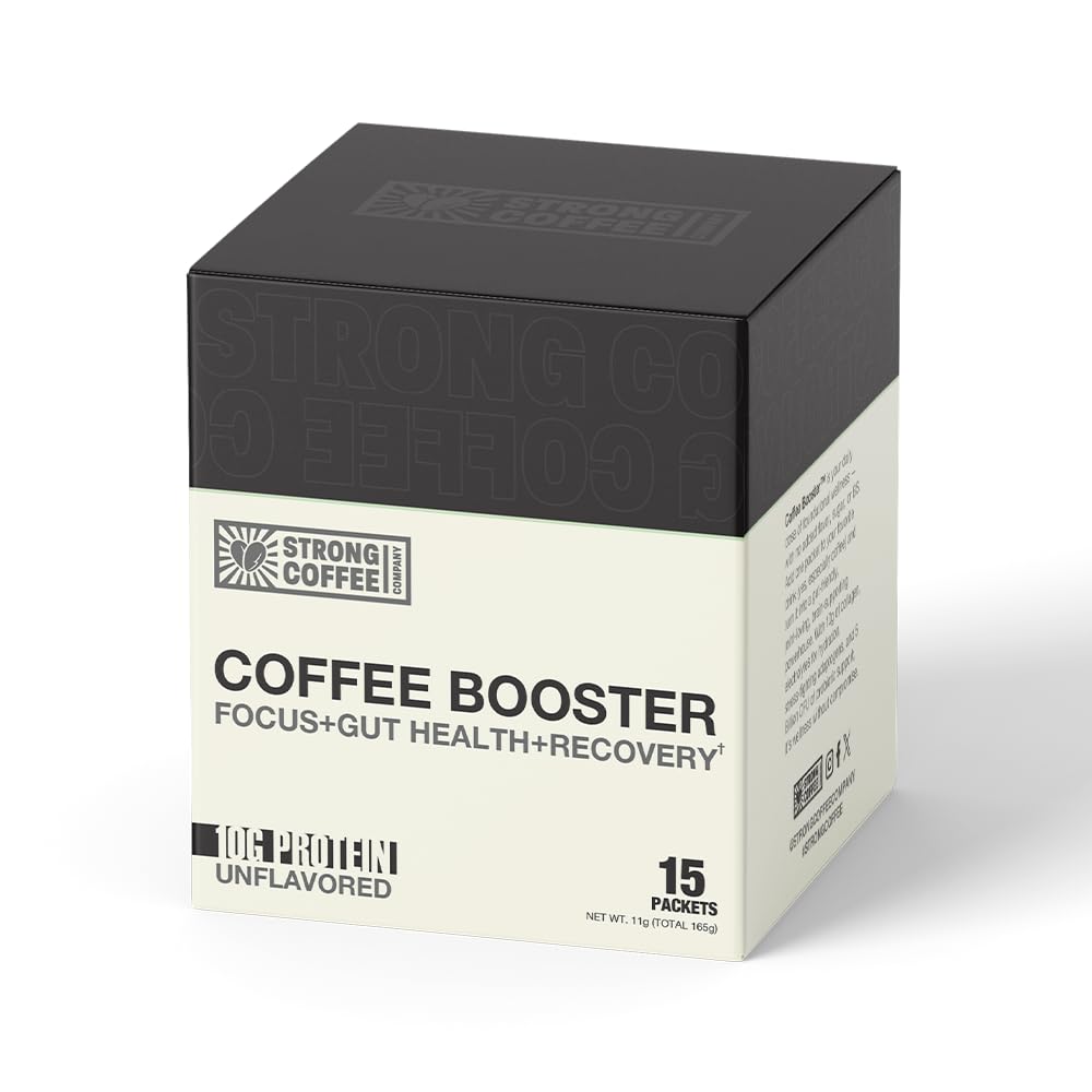 Strong Coffee Co. Coffee Booster | 10g Collagen Coffee Protein with Nootropics & Adaptogens, NeuroFactor®, Ashwagandha, L-Theanine & Electrolytes for Focus & Balanced Energy | 15 Packets