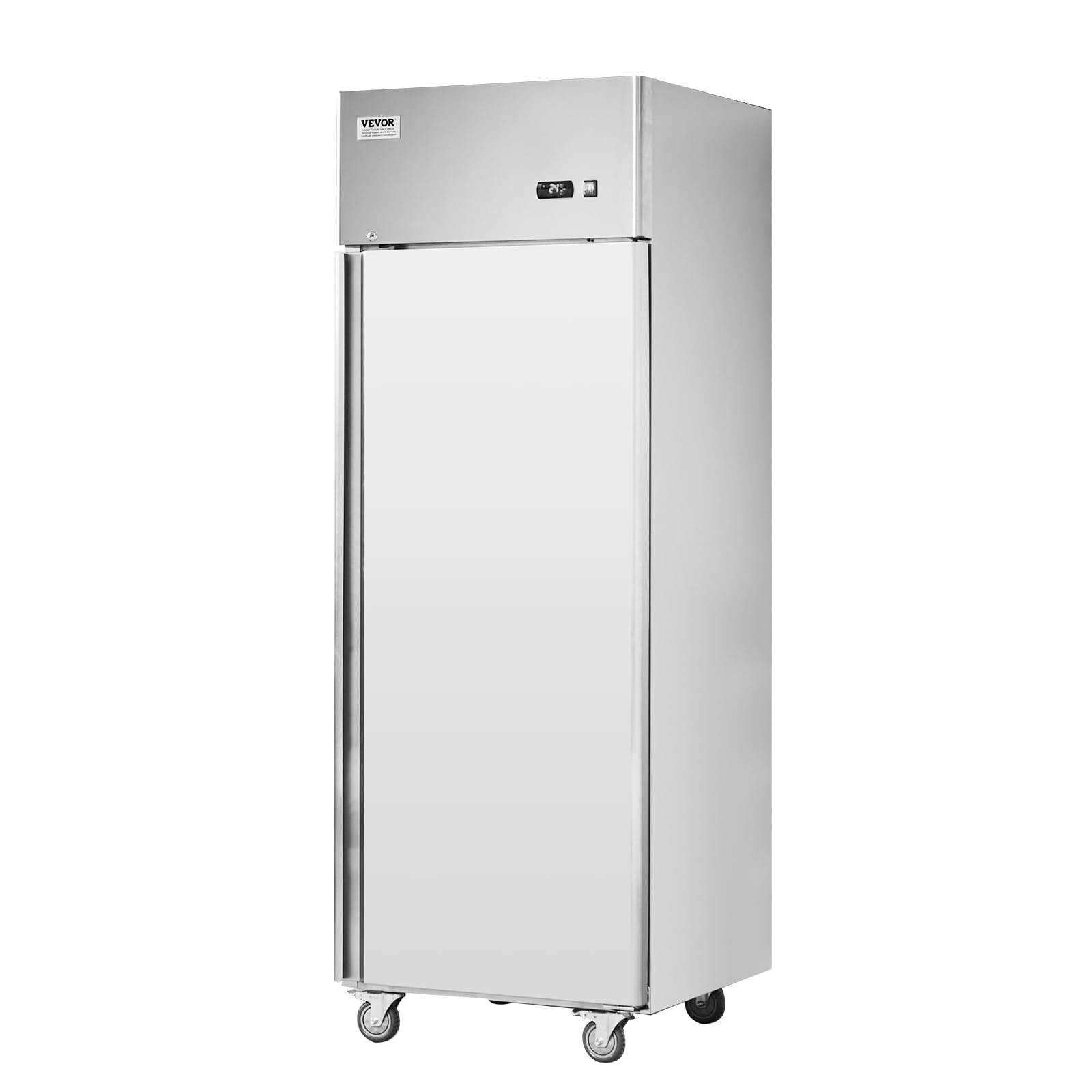 VEVOR Congelador Comercial de 570 L, Congelador Vertical de Una Sola Puerta, Congelador de Acero Inoxidable con Descongelación Automática con 3 Estantes Ajustables, -25 a -15 °C, 685 x 800 x 2110 mm