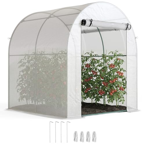 Outsunny Gewächshaus, Foliengewächshaus mit Aufrollbare Fenster & Tür, Netzfenster UV Schutz, Folientunnel, Tomatenhaus Winterfest Treibhaus für Garten, Balkon, 1,8 x 1,8 x 2 m Weiß