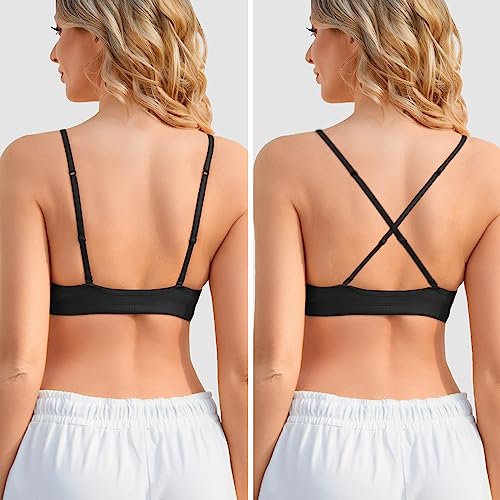 Image of INIBUD Bralette for Women Removable Padded Bra Yoga Seamless V Neck Triangle Adjustable Straps Wireless Black L