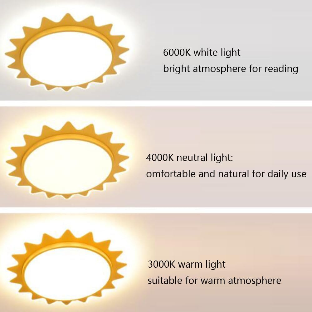 Children's Room Sun Ceiling Lamp Adjustable Three-Color Home Ceiling Lights Semi-Recessed Installation Lamp Fixture Easy to Install Industrial Panel Lamp for Lounge Hallway Home Office Porc/