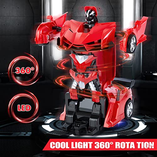 Subao Remote Control Car For Kids, 360°Rotating Rc Deformation Robot Cars Toy With Led Light, Transform Toys Racing Car Age 4-7 8-12 For Boys Girls, Children Birthday Gifts (Red) #TOP1