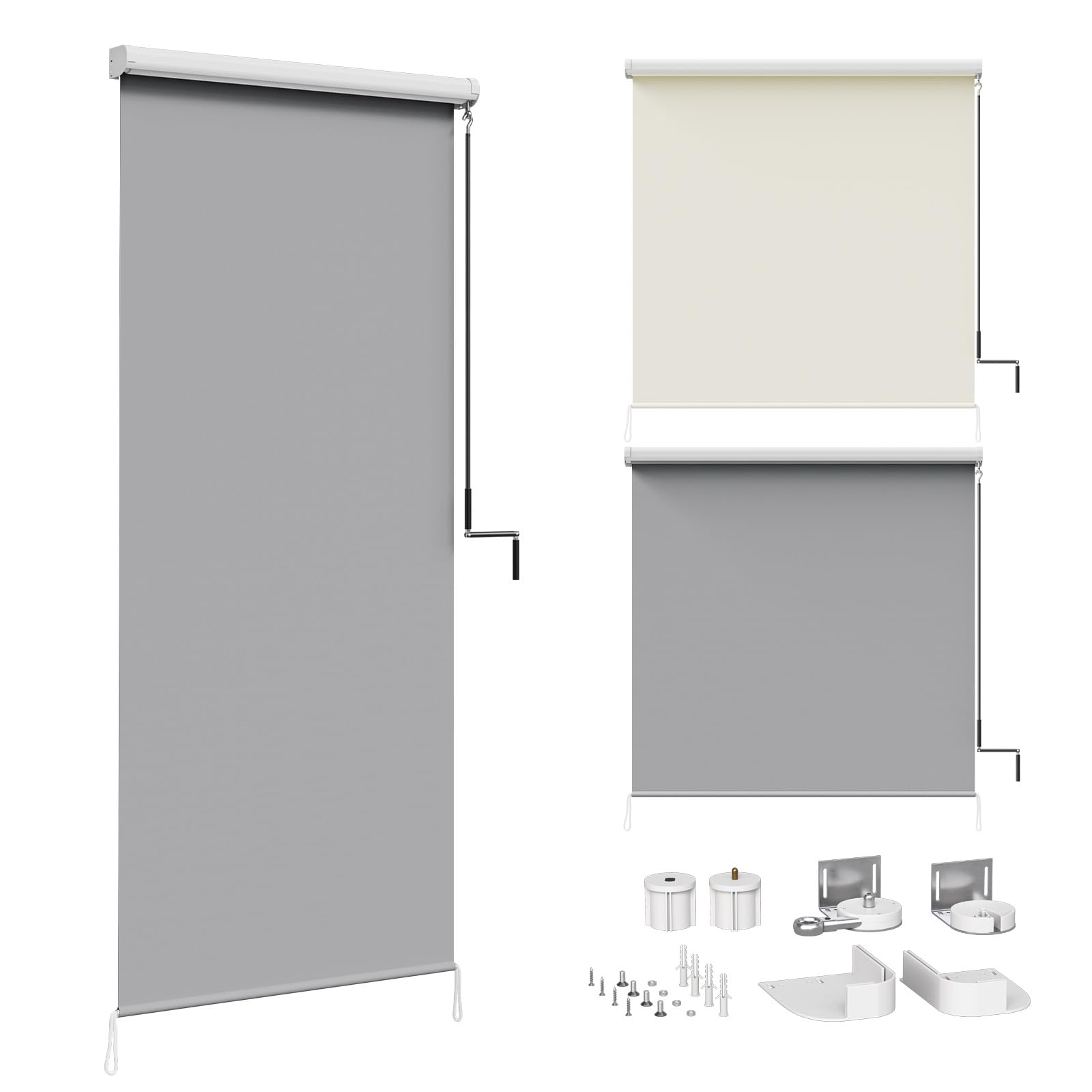 WOLTU Senkrechtmarkise Balkonmarkise Vertikalmarkise mit Handkurbel und Markisenkassette für Terrasse Balkon, UV-beständig Sonnenschutz Windschutz und Sichtschutz, Grau 100x140 cm